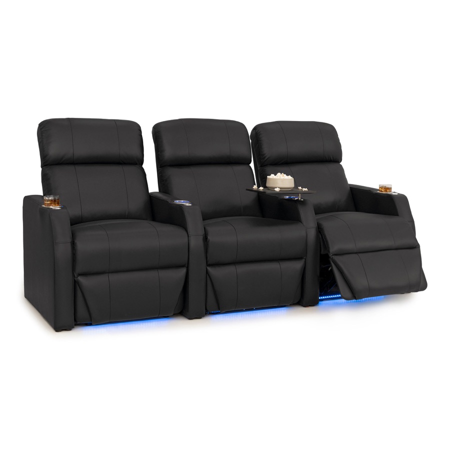 Seatcraft Sienna Home Theater Seating, Italian Leather, Space Saver, Power Recline, Row of 3 (Black)