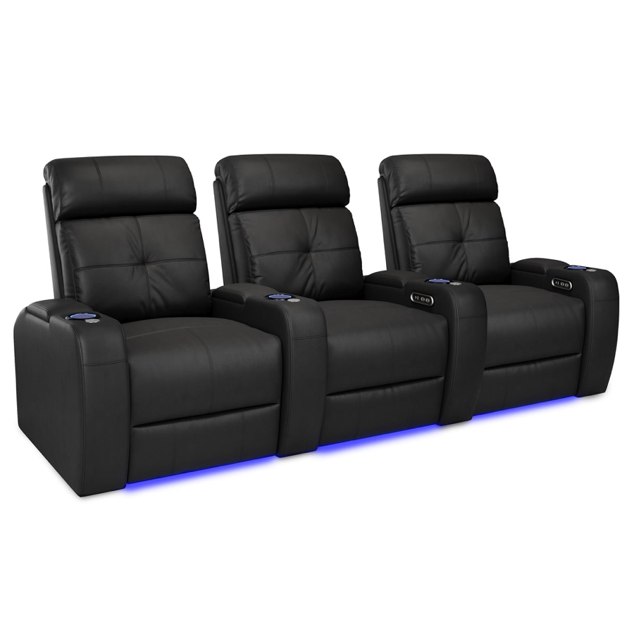 Valencia Verona Power Headrest Home Theater Seating – Top Grain Nappa Leather 9000 – Power Adjustable Headrest, USB-C Fast Charging, LED Cup Holders (Row of 3)